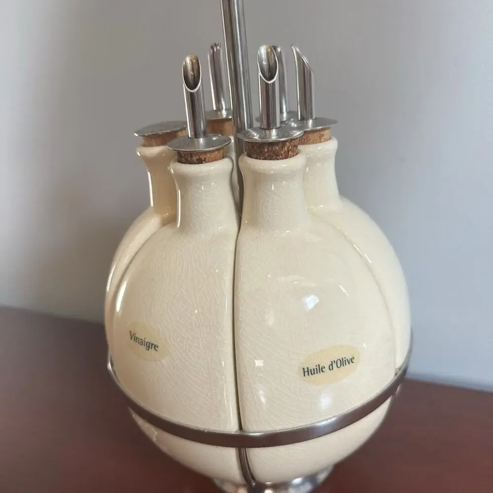Oliviers & Co Kitchen Oils Caddy Holder Cream Silver Retro Vintage